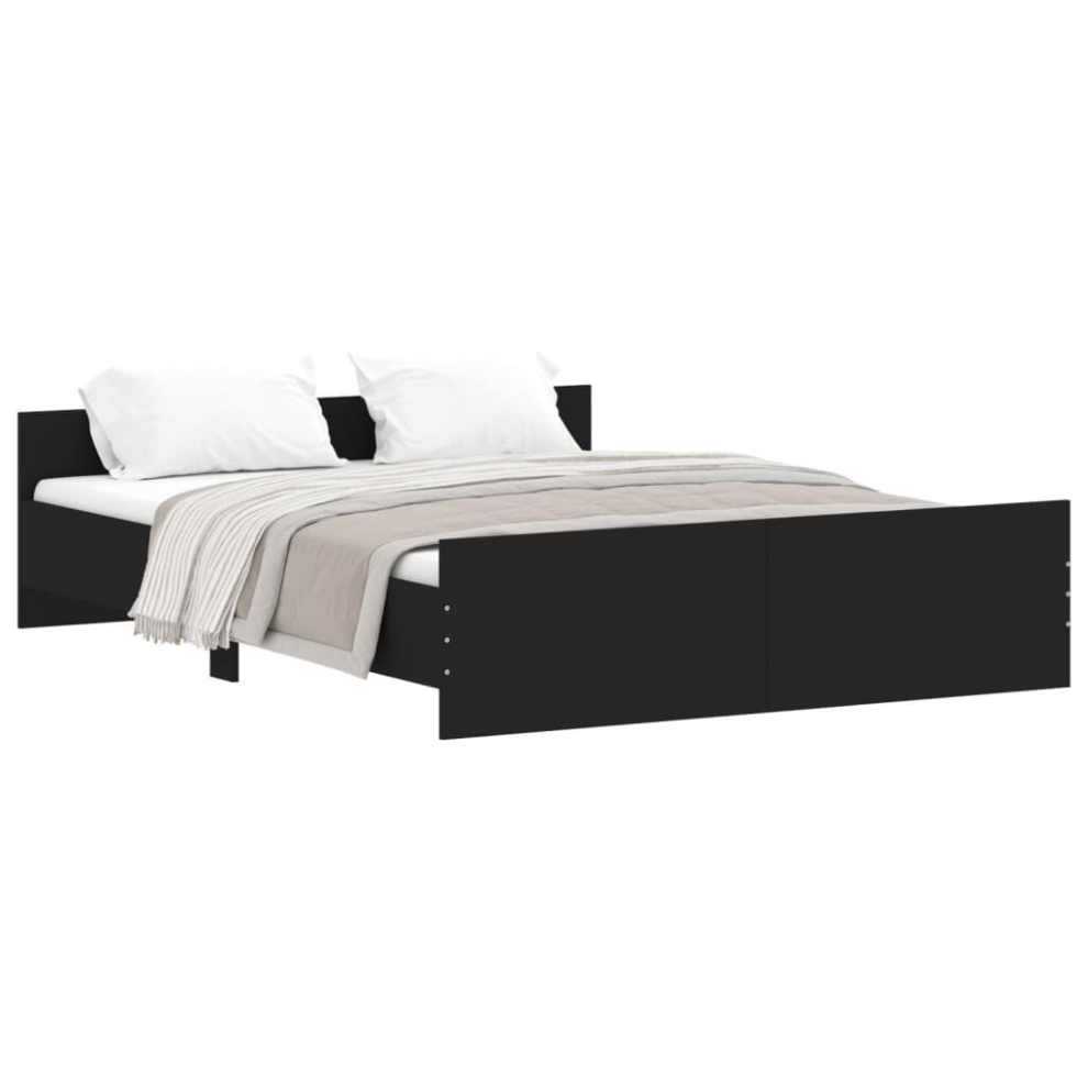 Vidaxl (Black, 160 X 200 Cm) Bed Frame With Headboard And Footboard Mattress Foundation Bed Base