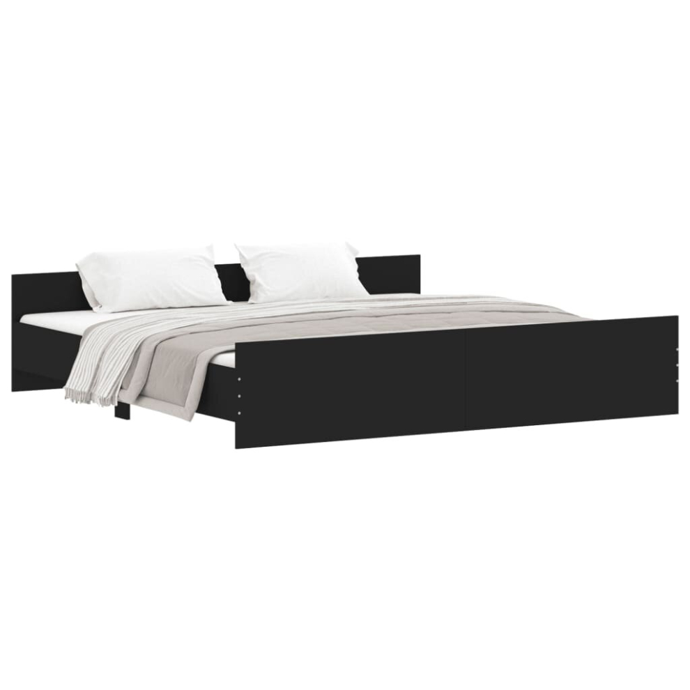 Vidaxl (Black, 200 X 200 Cm) Bed Frame With Headboard And Footboard Mattress Foundation Bed Base