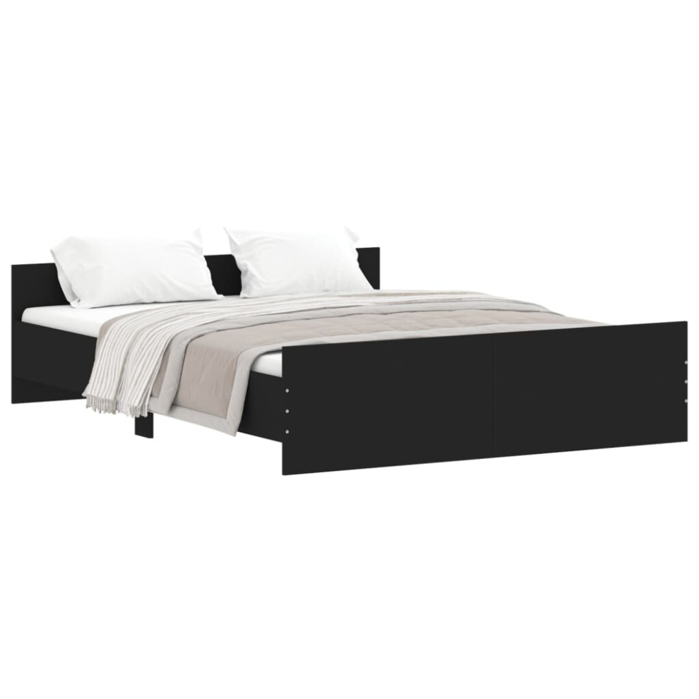 Vidaxl (Black, 140 X 200 Cm) Bed Frame With Headboard And Footboard Mattress Foundation Bed Base