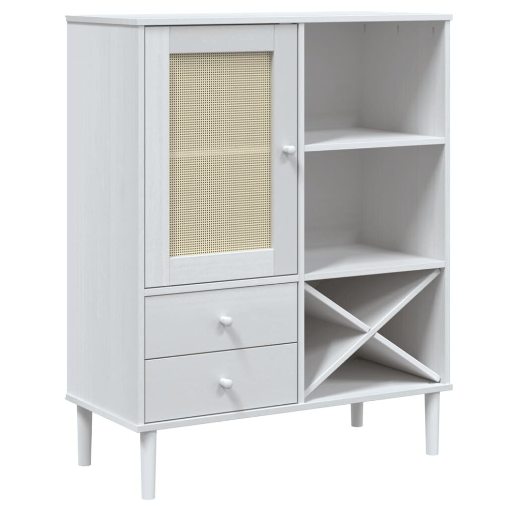 Vidaxl (White) Highboard Sideboard Cupboard Senja Rattan Look Solid Wood Pine White