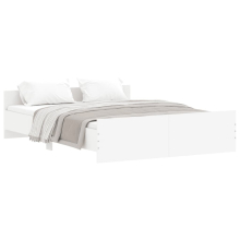 (white, 150 x 200 cm) vidaXL Bed Frame with Headboard and Footboard Mattress Foundation Bed Base