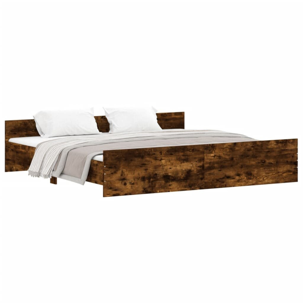Vidaxl (Smoked Oak, 200 X 200 Cm) Bed Frame With Headboard And Footboard Mattress Foundation Bed Base