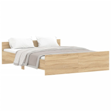 (sonoma oak, 150 x 200 cm) vidaXL Bed Frame with Headboard and Footboard Mattress Foundation Bed Base