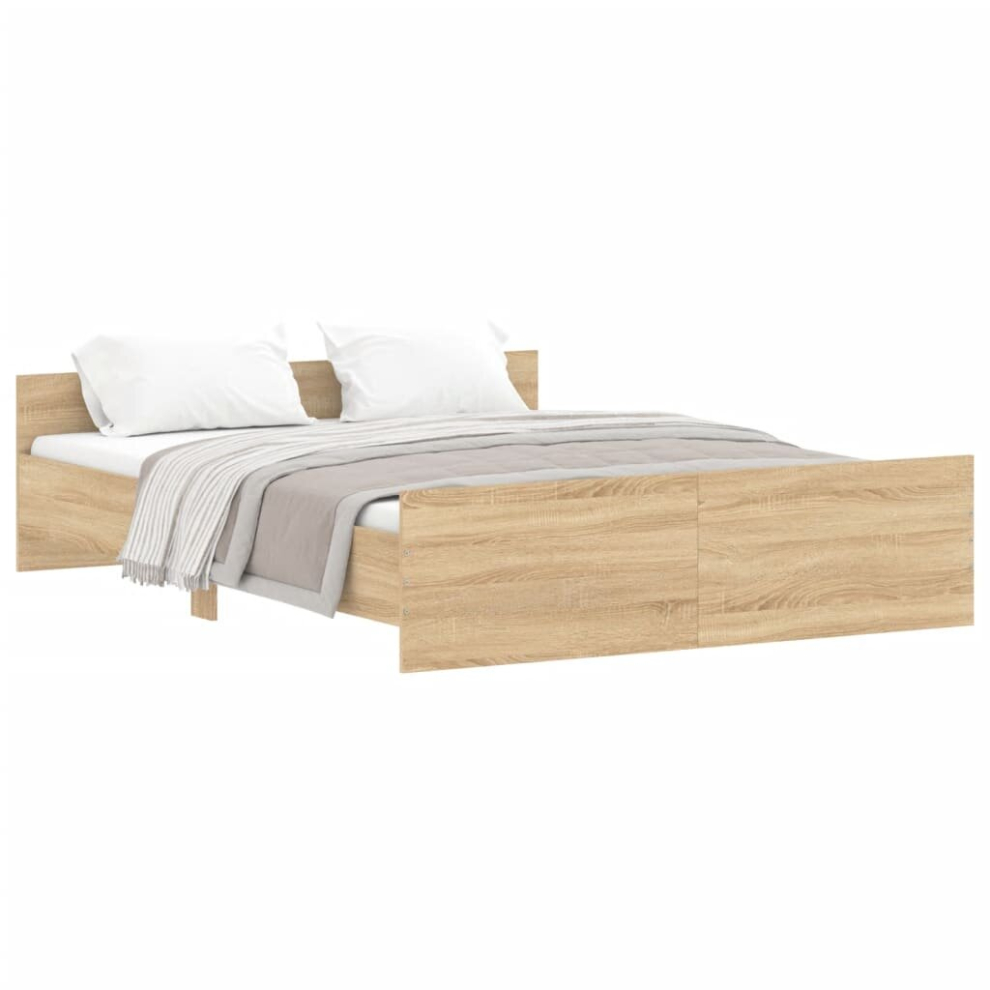 Vidaxl (Sonoma Oak, 150 X 200 Cm) Bed Frame With Headboard And Footboard Mattress Foundation Bed Base