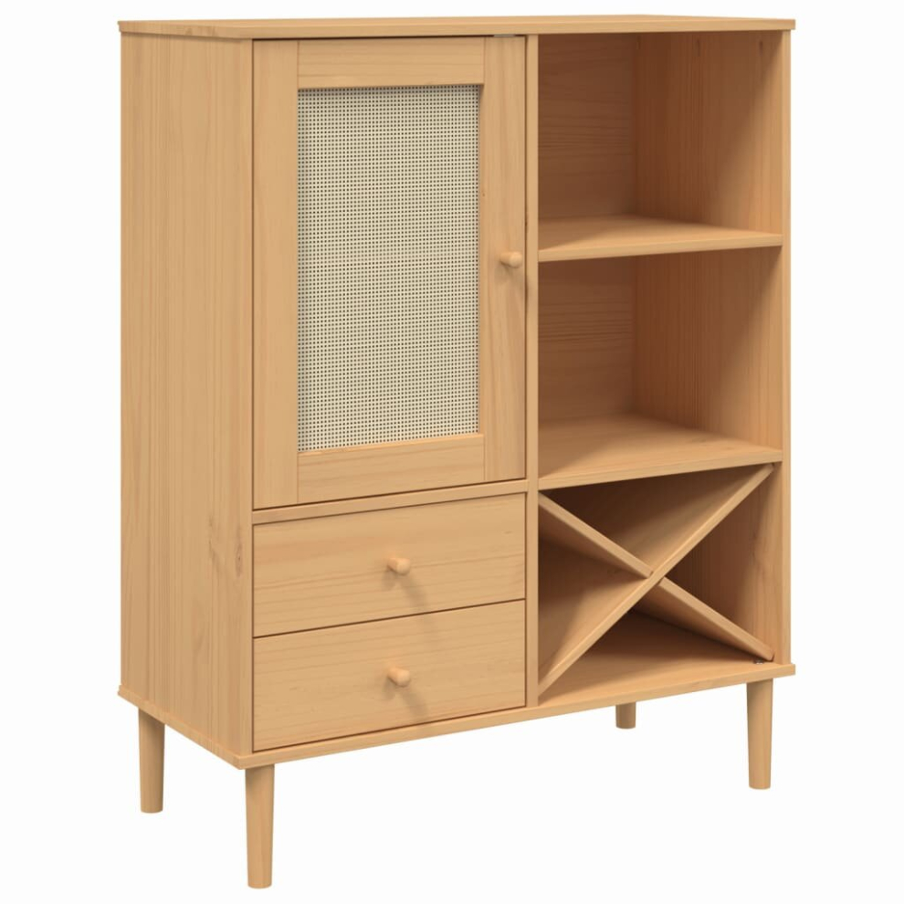 Vidaxl (Brown) Highboard Sideboard Cupboard Senja Rattan Look White Solid Wood Pine