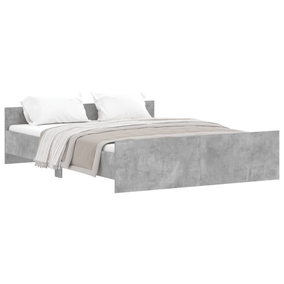 Vidaxl (Concrete Grey, 150 X 200 Cm) Bed Frame With Headboard And Footboard Mattress Foundation Bed Base