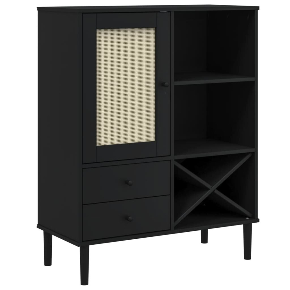 Vidaxl White,Black (Black) Highboard Sideboard Cupboard Senja Rattan Look White Solid Wood Pine