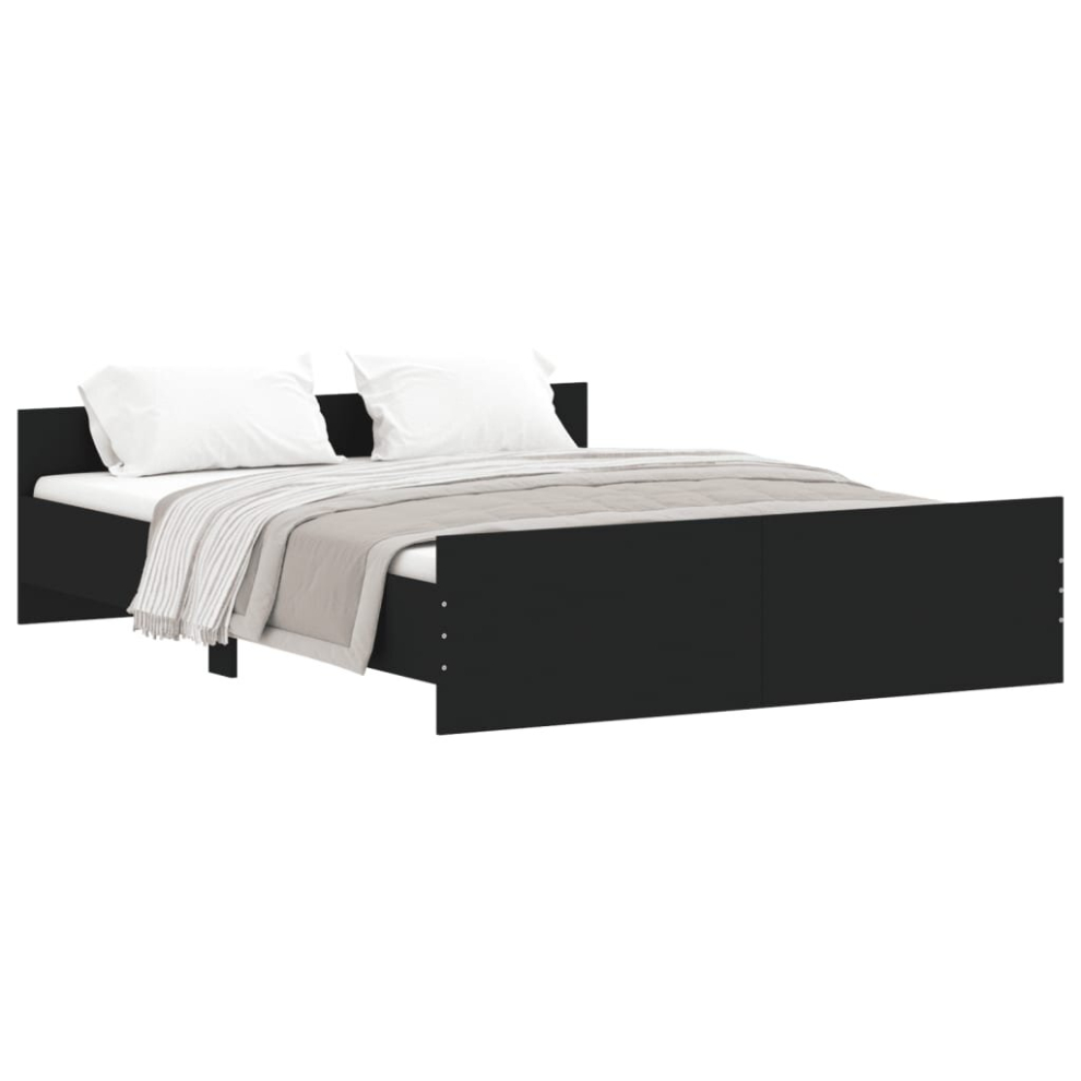 Vidaxl (Black, 150 X 200 Cm) Bed Frame With Headboard And Footboard Mattress Foundation Bed Base