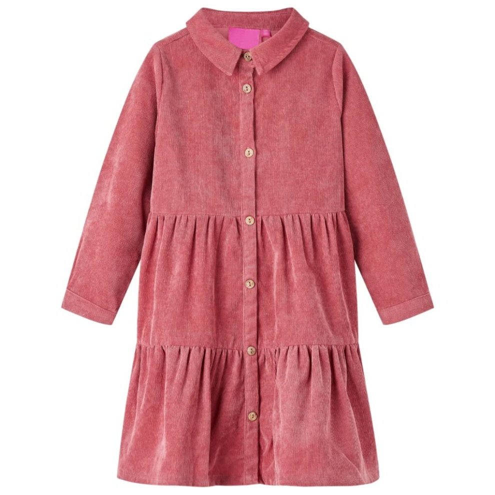 (92) Kids' Dress with Long Sleeves School Short Girls' Dress Corduroy Old Pink