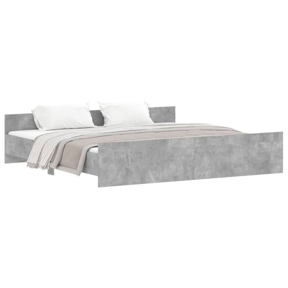 Vidaxl (Concrete Grey, 200 X 200 Cm) Bed Frame With Headboard And Footboard Mattress Foundation Bed Base