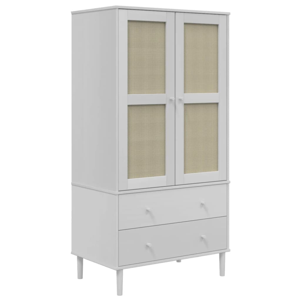 Vidaxl (White) Wardrobe Clothes Storage Cabinet Senja Rattan Look Solid Wood Pine