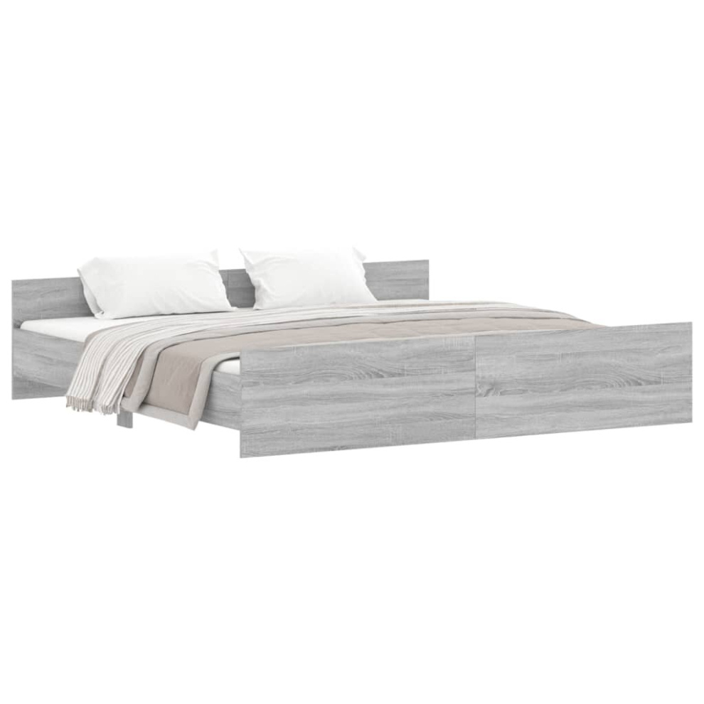 Vidaxl (Grey Sonoma, 180 X 200 Cm) Bed Frame With Headboard And Footboard Mattress Foundation Bed Base
