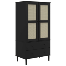 (black) vidaXL Wardrobe Clothes Storage Cabinet SENJA Rattan Look Solid Wood Pine