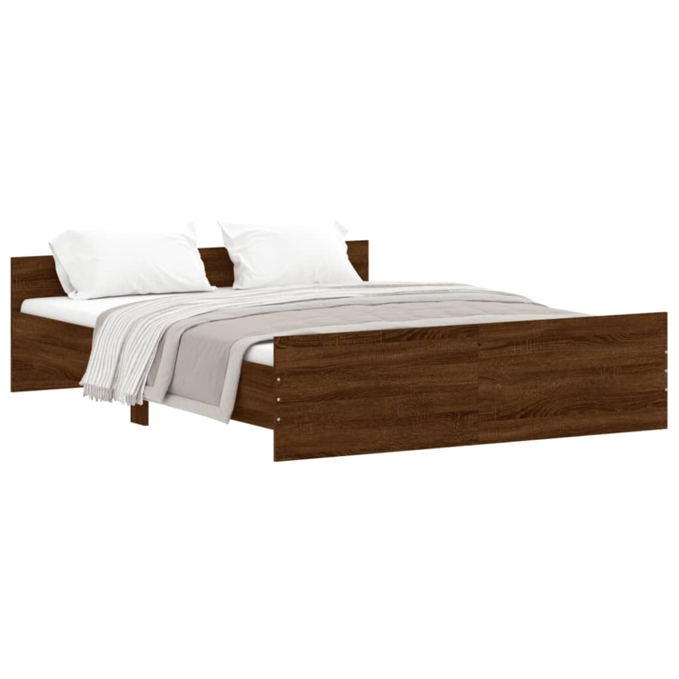 Vidaxl Brown,Grey (Brown Oak, 160 X 200 Cm) Bed Frame With Headboard And Footboard Mattress Foundation Bed Base