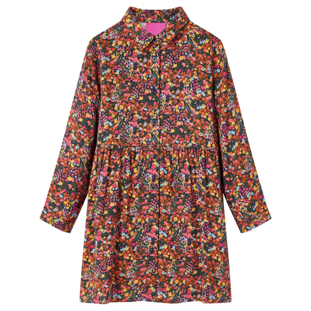 (92) Kids' Dress with Long Sleeves School Girls Dress Flowers Print Multicolour