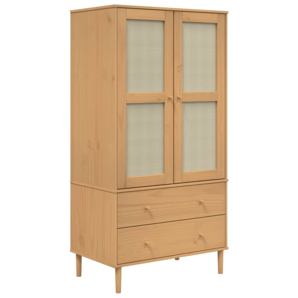 Vidaxl (Brown) Wardrobe Clothes Storage Cabinet Senja Rattan Look Solid Wood Pine