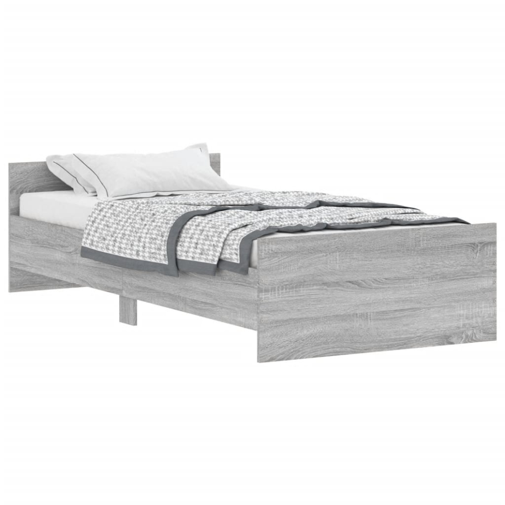 Vidaxl ( Sonoma, 90 X 200 Cm) Bed Frame With Headboard And Footboard Mattress Foundation Bed Base Grey