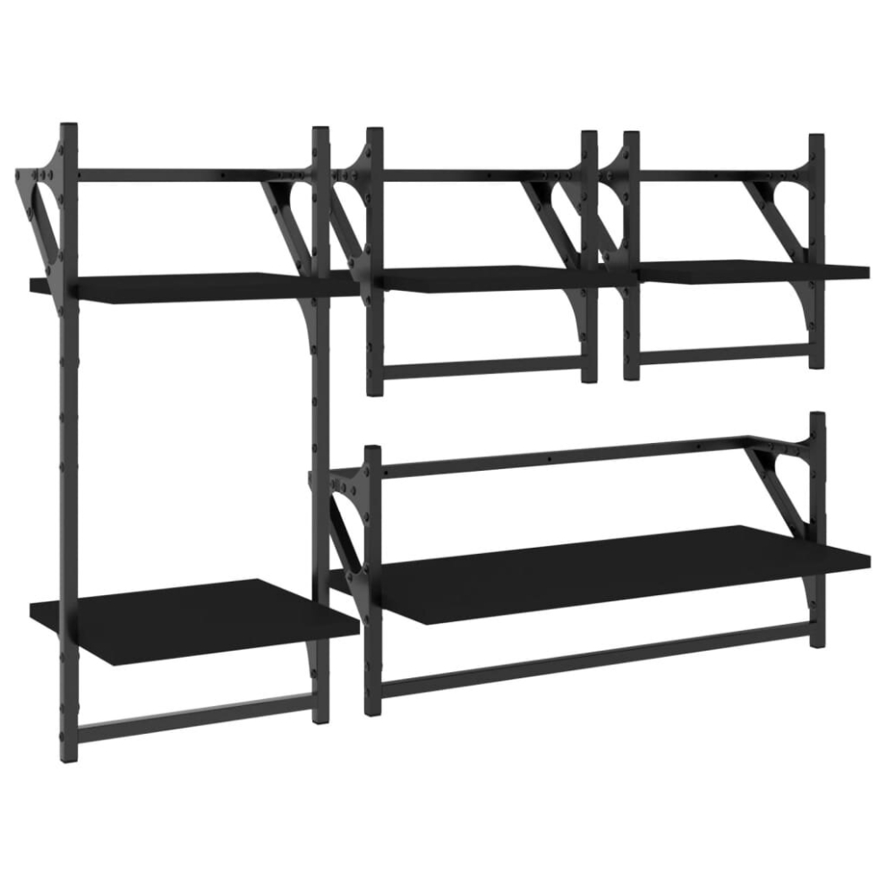 (black) vidaXL Wall Shelf Set 4 Piece with Bars Wall Mounted Shelf Engineered Wood