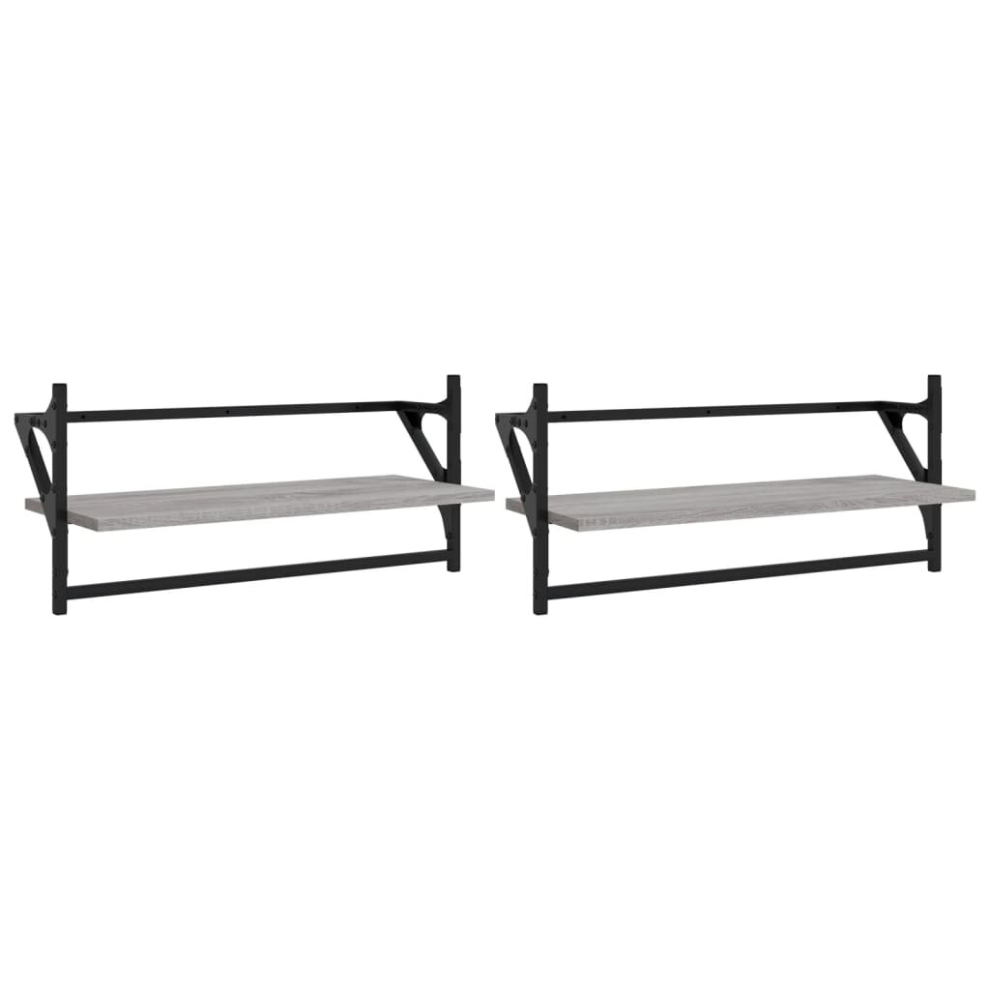 (grey sonoma, 65 x 25 x 30 cm) vidaXL Wall Shelves with Bars Floating Wall Rack Wall Mounted Shelf 2 pcs