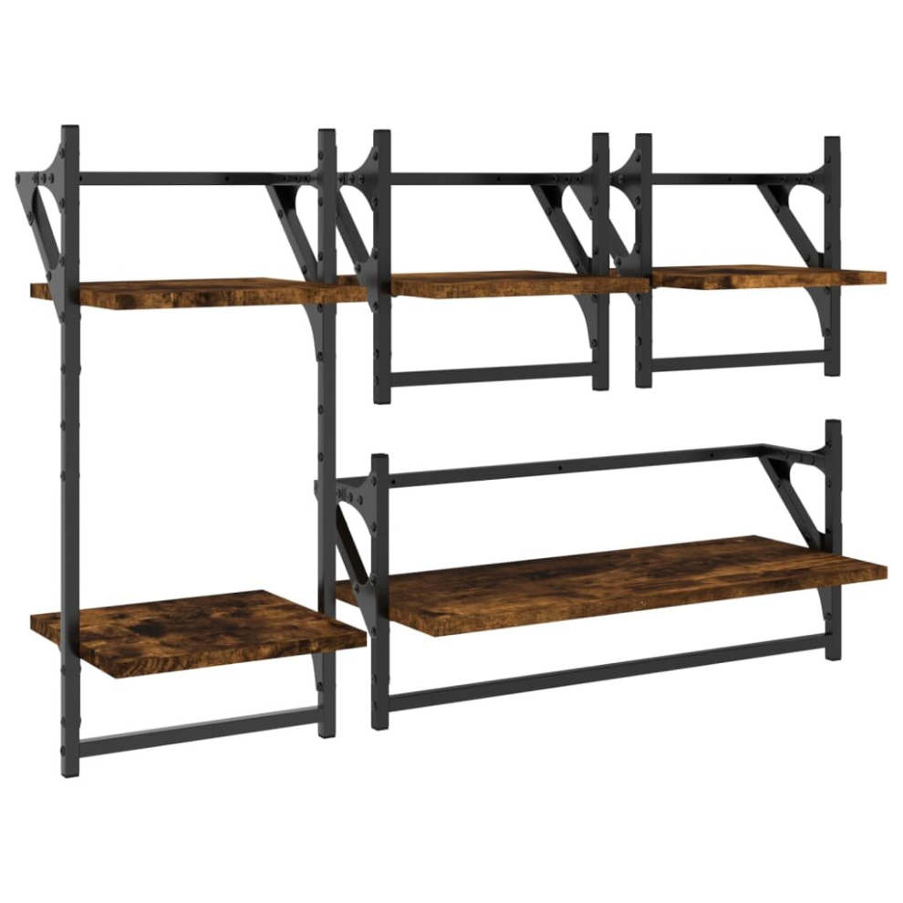 (smoked oak) vidaXL Wall Shelf Set 4 Piece with Bars Wall Mounted Shelf Engineered Wood