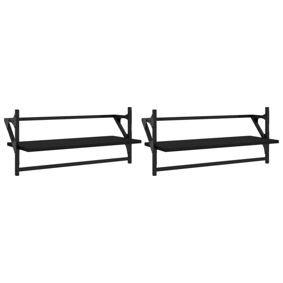 (black, 65 x 25 x 30 cm) vidaXL Wall Shelves with Bars Floating Wall Rack Wall Mounted Shelf 2 pcs