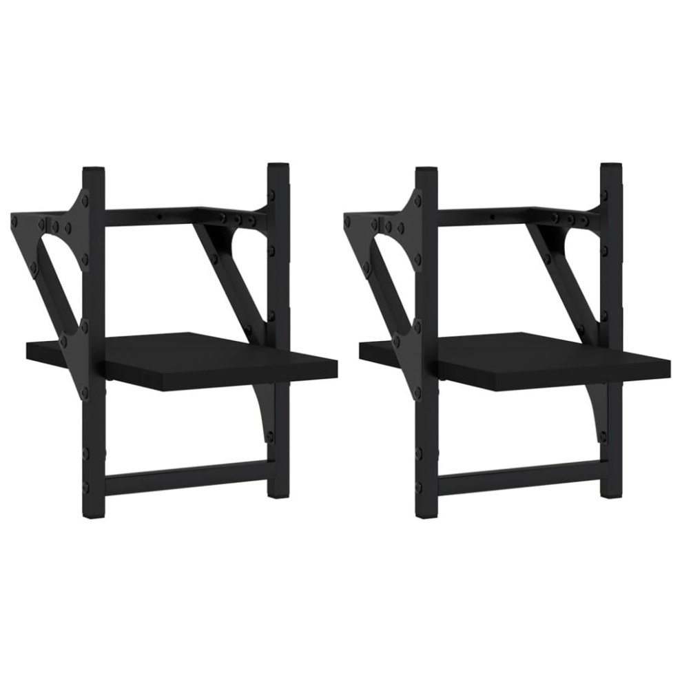 Vidaxl (Black, 20 X 25 X 30 Cm) Wall Shelves With Bars Floating Wall Rack Wall Mounted Shelf 2 Pcs