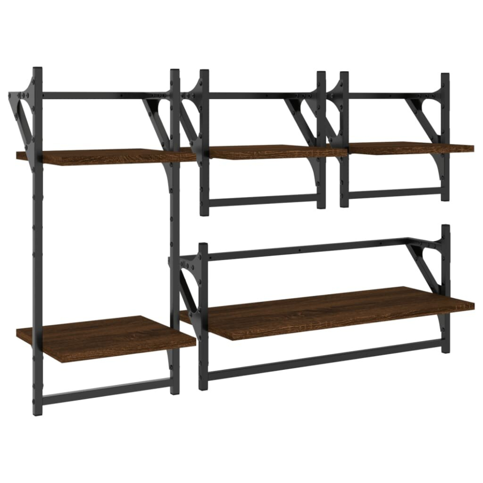 (brown oak) vidaXL Wall Shelf Set 4 Piece with Bars Wall Mounted Shelf Engineered Wood