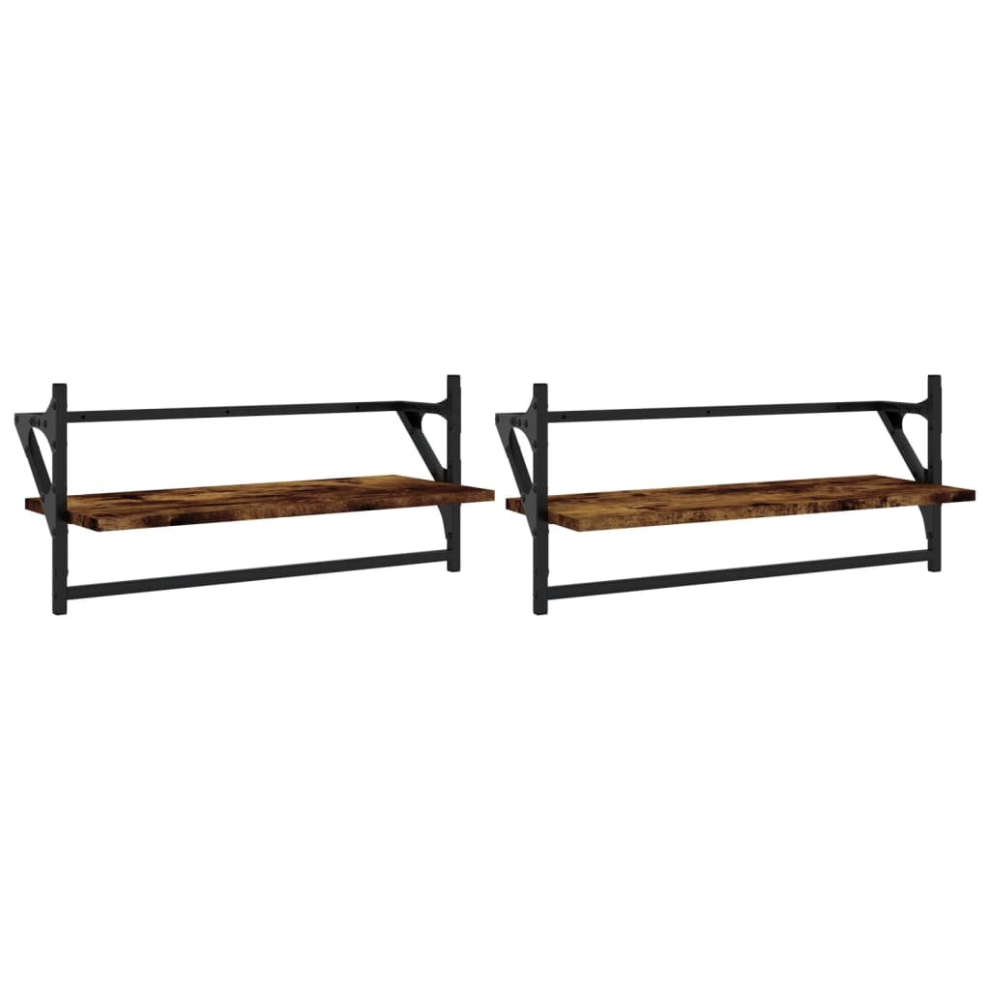 (smoked oak, 65 x 25 x 30 cm) vidaXL Wall Shelves with Bars Floating Wall Rack Wall Mounted Shelf 2 pcs