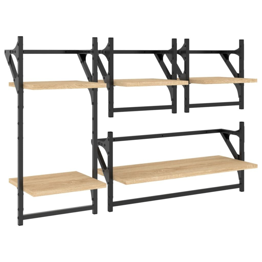 (sonoma oak) vidaXL Wall Shelf Set 4 Piece with Bars Wall Mounted Shelf Engineered Wood