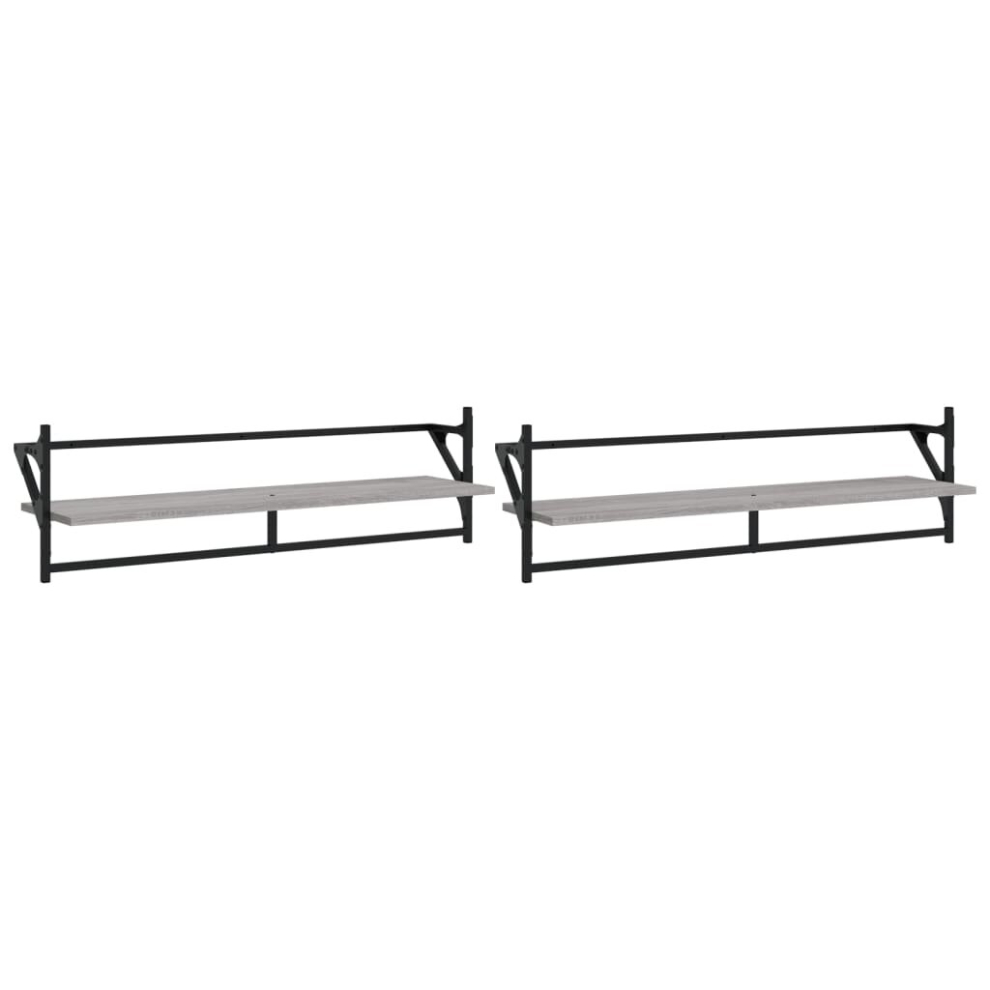 (grey sonoma, 100 x 25 x 30 cm) vidaXL Wall Shelves with Bars Floating Wall Rack Wall Mounted Shelf 2 pcs