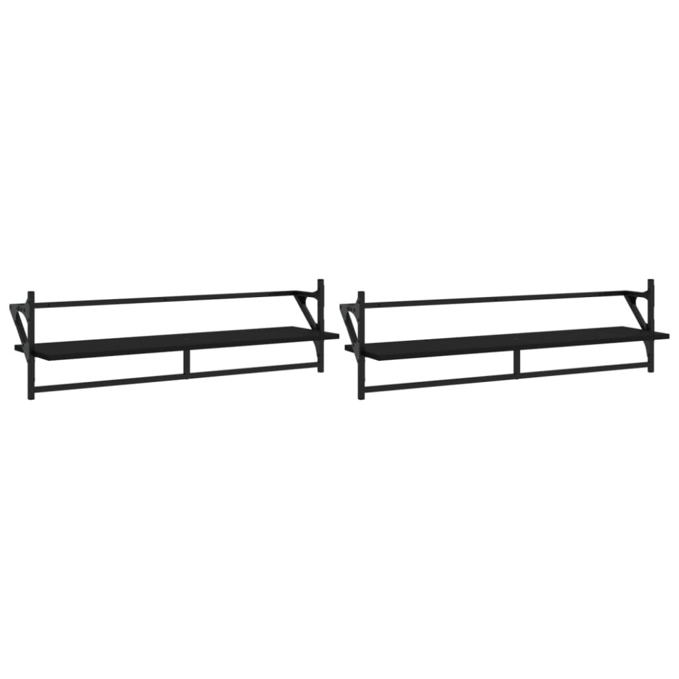 (black, 100 x 25 x 30 cm) vidaXL Wall Shelves with Bars Floating Wall Rack Wall Mounted Shelf 2 pcs