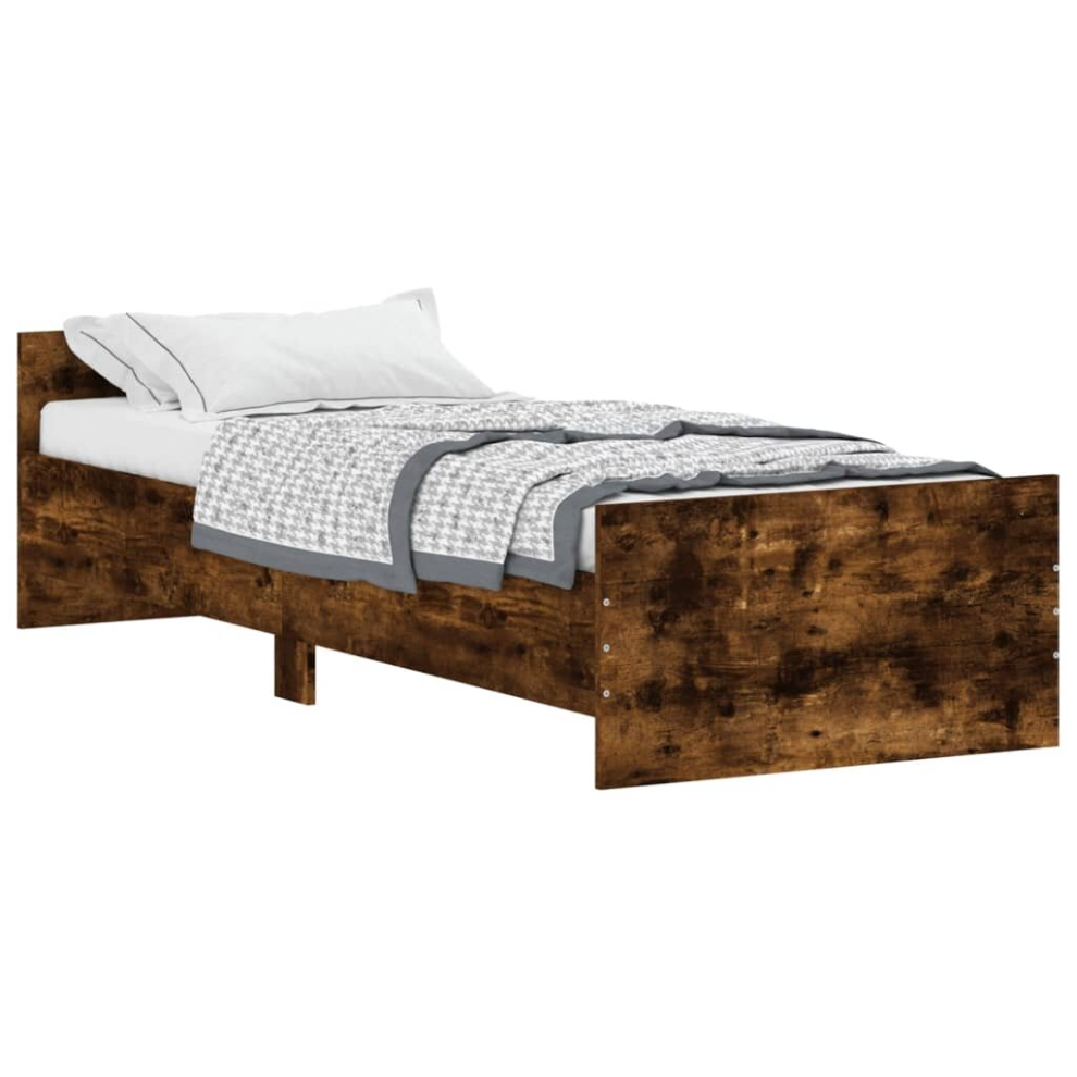 Vidaxl (Smoked Oak, 75 X 190 Cm) Bed Frame With Headboard And Footboard Mattress Foundation Bed Base