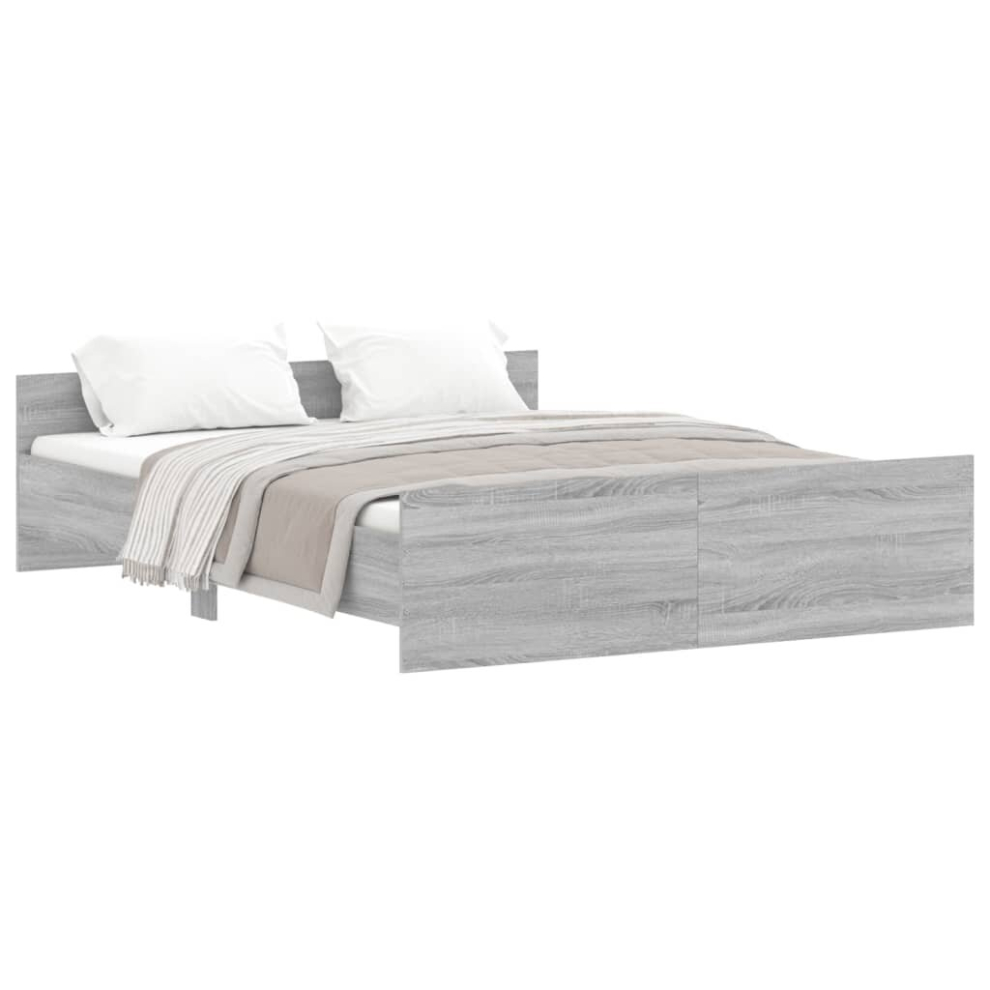 Vidaxl (Grey Sonoma, 160 X 200 Cm) Bed Frame With Headboard And Footboard Mattress Foundation Bed Base