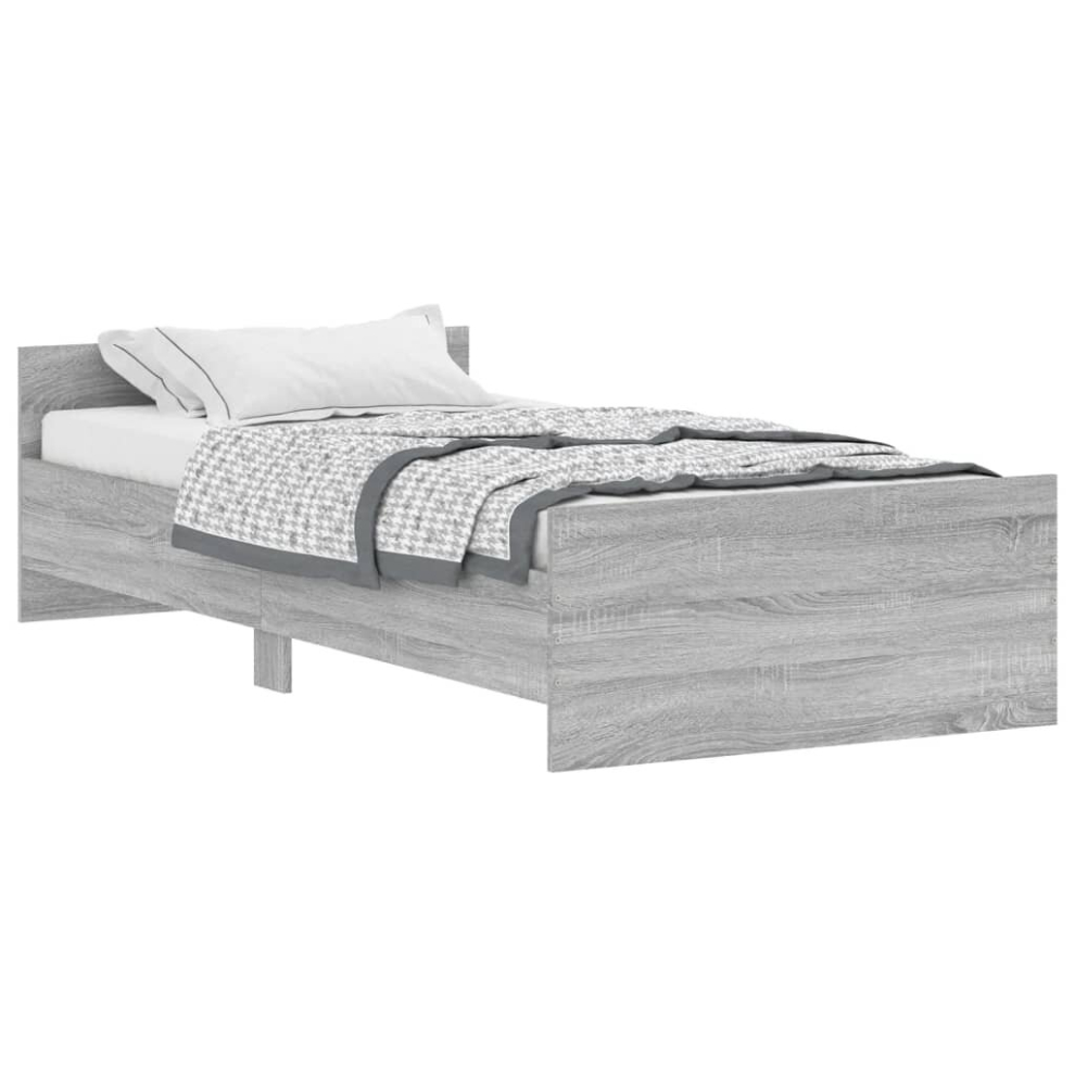 Vidaxl (Grey Sonoma, 90 X 190 Cm) Bed Frame With Headboard And Footboard Mattress Foundation Bed Base