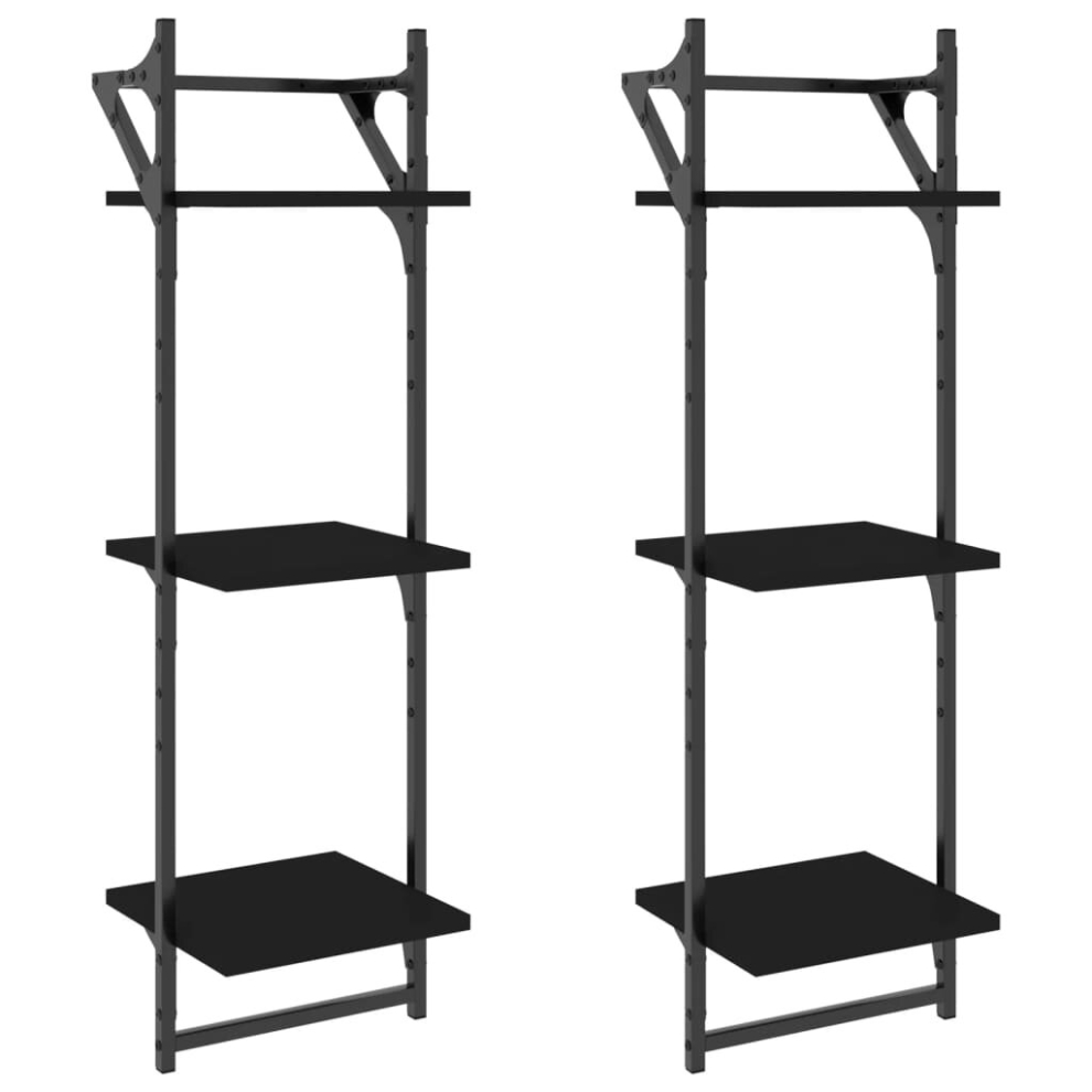 (black, 30 x 25 x 100 cm) vidaXL 3-Tier Wall Shelves with Bars Wall Mounted Shelf Floating Shelf 2 pcs