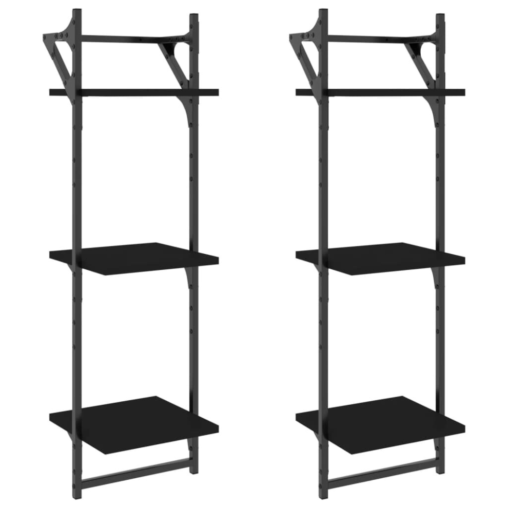 (Black, 30 X 25 X 100 Cm) Vidaxl Wall Shelves With Bars Wall Mounted Shelf Floating Shelf Rack 2 Pcs 8721012045927