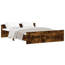 (smoked oak, 150 x 200 cm) vidaXL Bed Frame with Headboard and Footboard Mattress Foundation Bed Base
