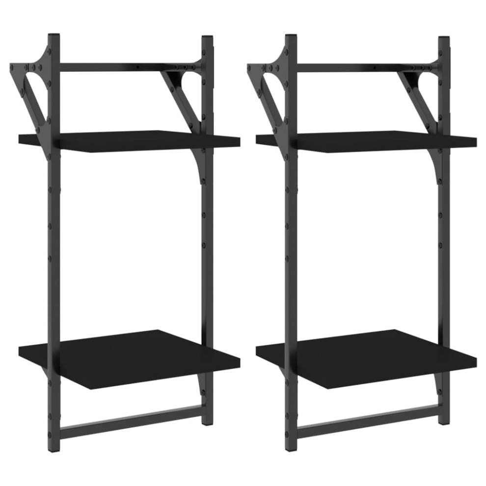 (black, 30 x 25 x 65 cm) vidaXL 3-Tier Wall Shelves with Bars Wall Mounted Shelf Floating Shelf 2 pcs