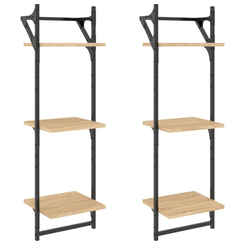 (sonoma oak, 30 x 25 x 100 cm) vidaXL 3-Tier Wall Shelves with Bars Wall Mounted Shelf Floating Shelf 2 pcs