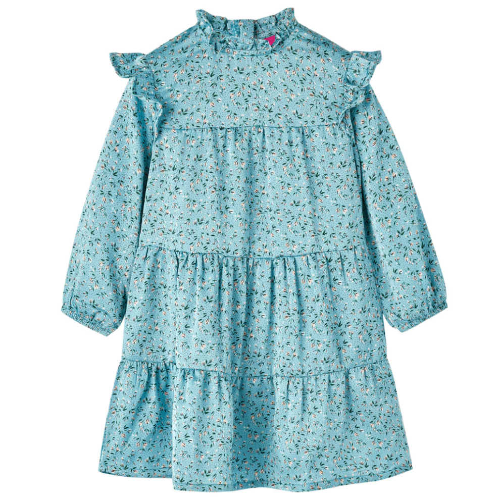 (104) Kids' Dress with Long Sleeves School Children's Casual Girls Dresses Blue