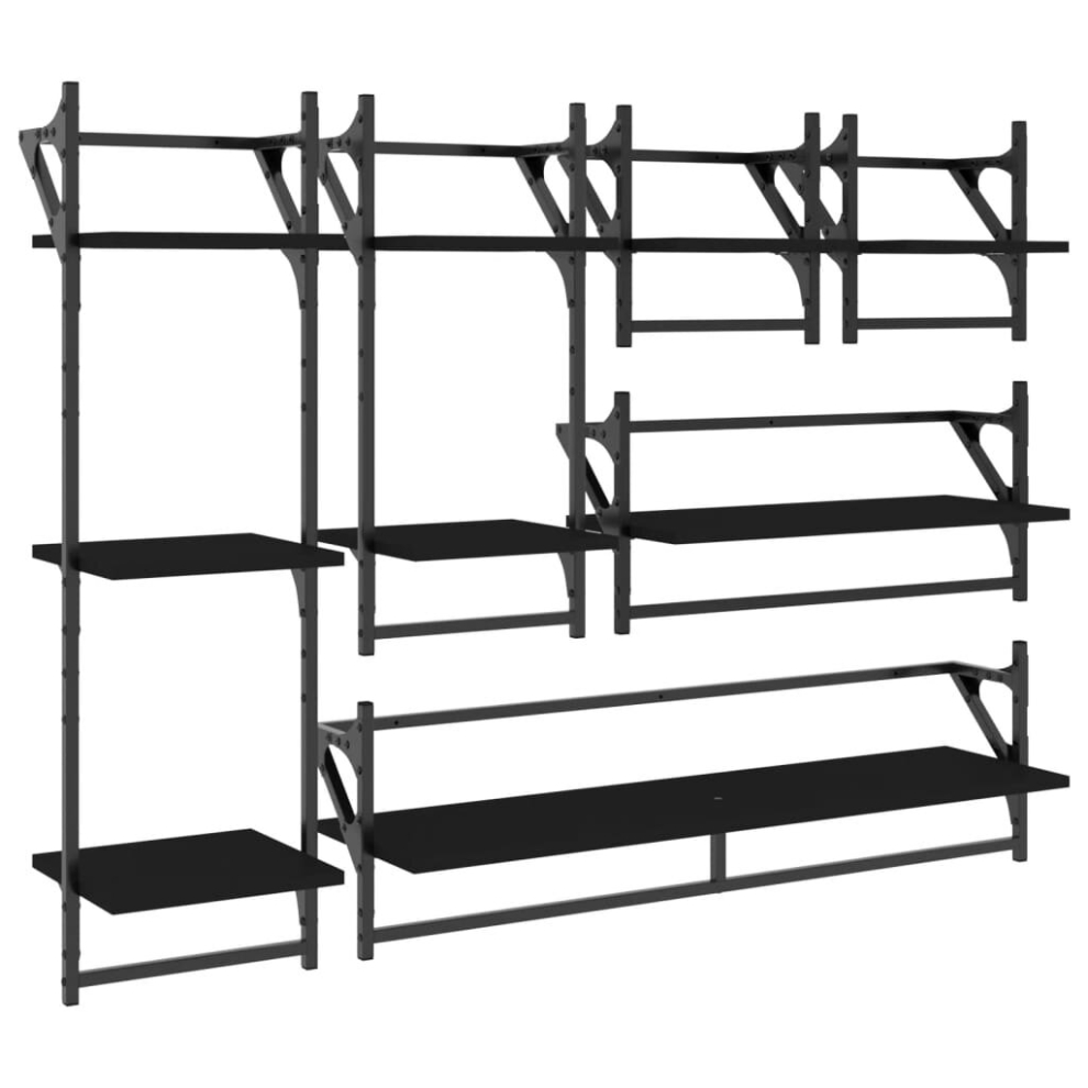 (black) vidaXL Wall Shelf Set 6 Piece With Bars Wall Mounted Shelf Engineered Wood