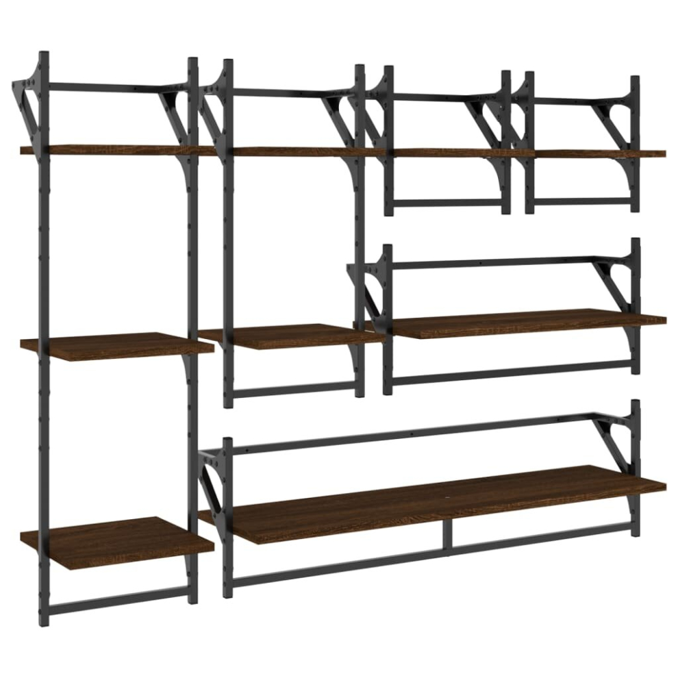 (brown oak) vidaXL Wall Shelf Set 6 Piece With Bars Wall Mounted Shelf Engineered Wood