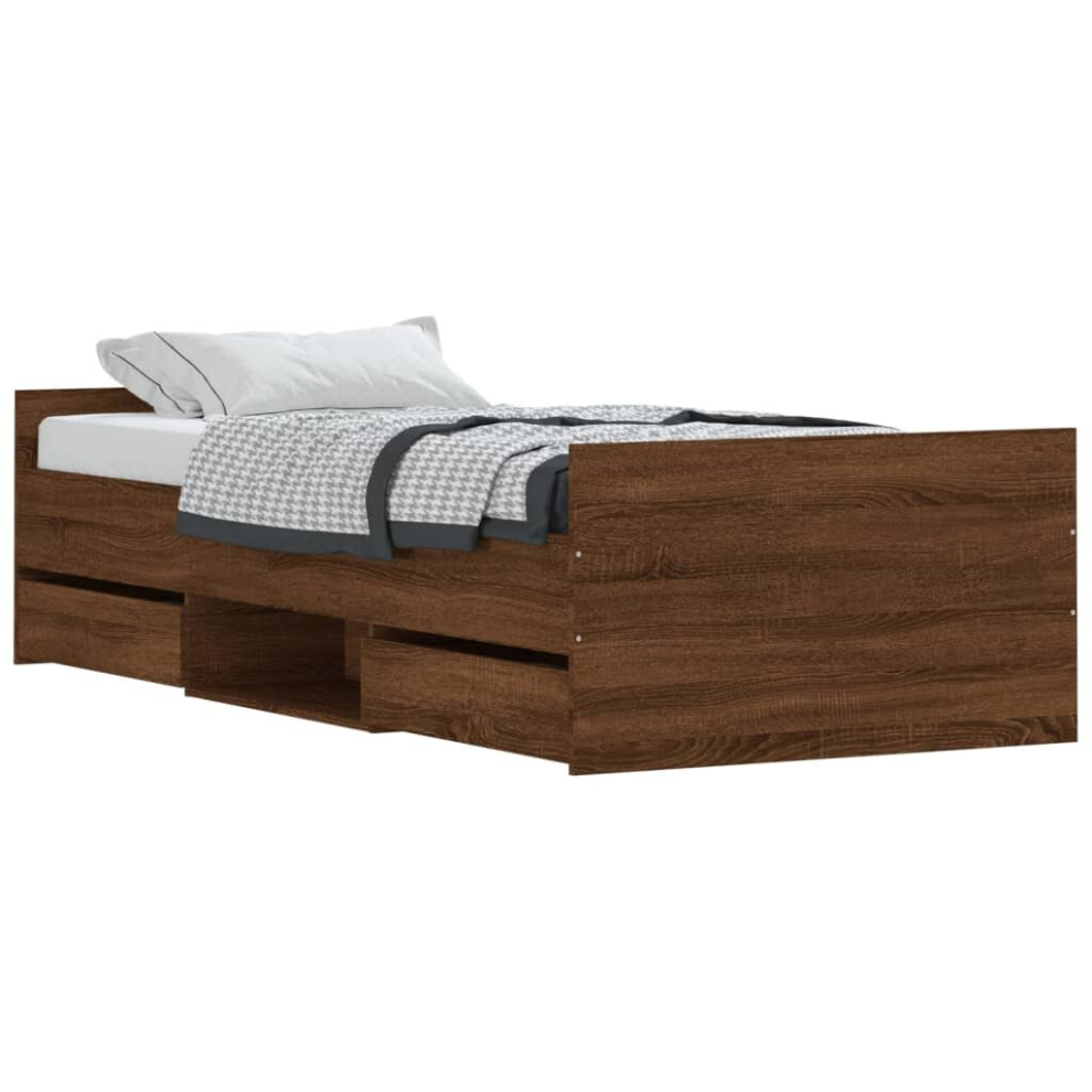 Vidaxl (Brown Oak, 100 X 200 Cm) Bed Frame With Headboard And Footboard Mattress Foundation Concrete