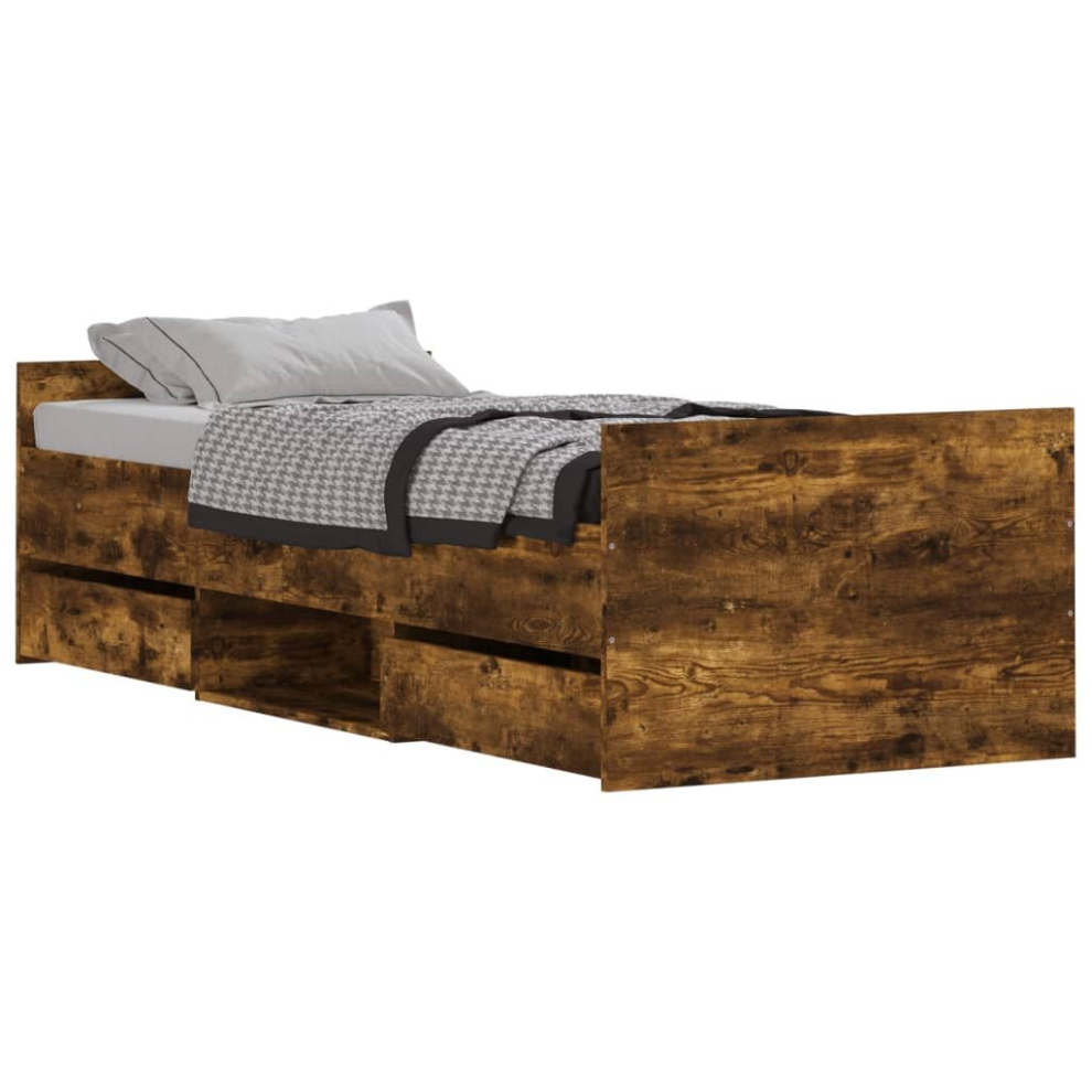 Vidaxl (Smoked Oak, 75 X 190 Cm) Bed Frame With Headboard And Footboard Mattress Foundation Concrete
