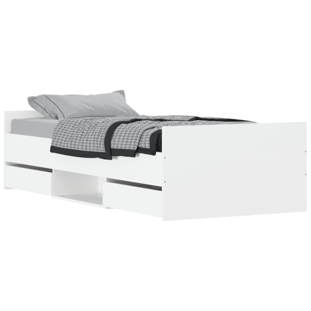 Vidaxl (White, 100 X 200 Cm) Bed Frame With Headboard And Footboard Mattress Foundation Concrete