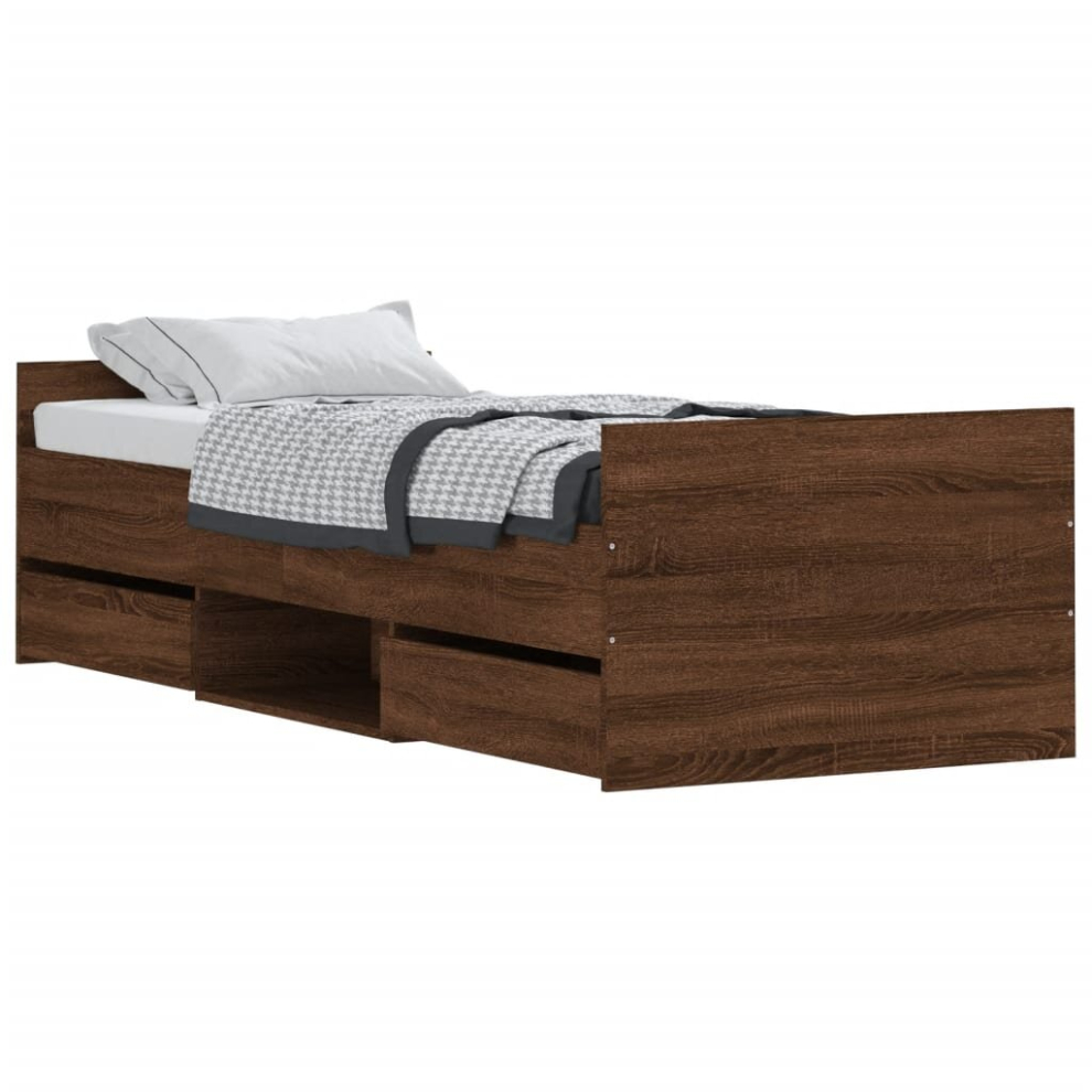 Vidaxl (Brown Oak, 75 X 190 Cm) Bed Frame With Headboard And Footboard Mattress Foundation Concrete