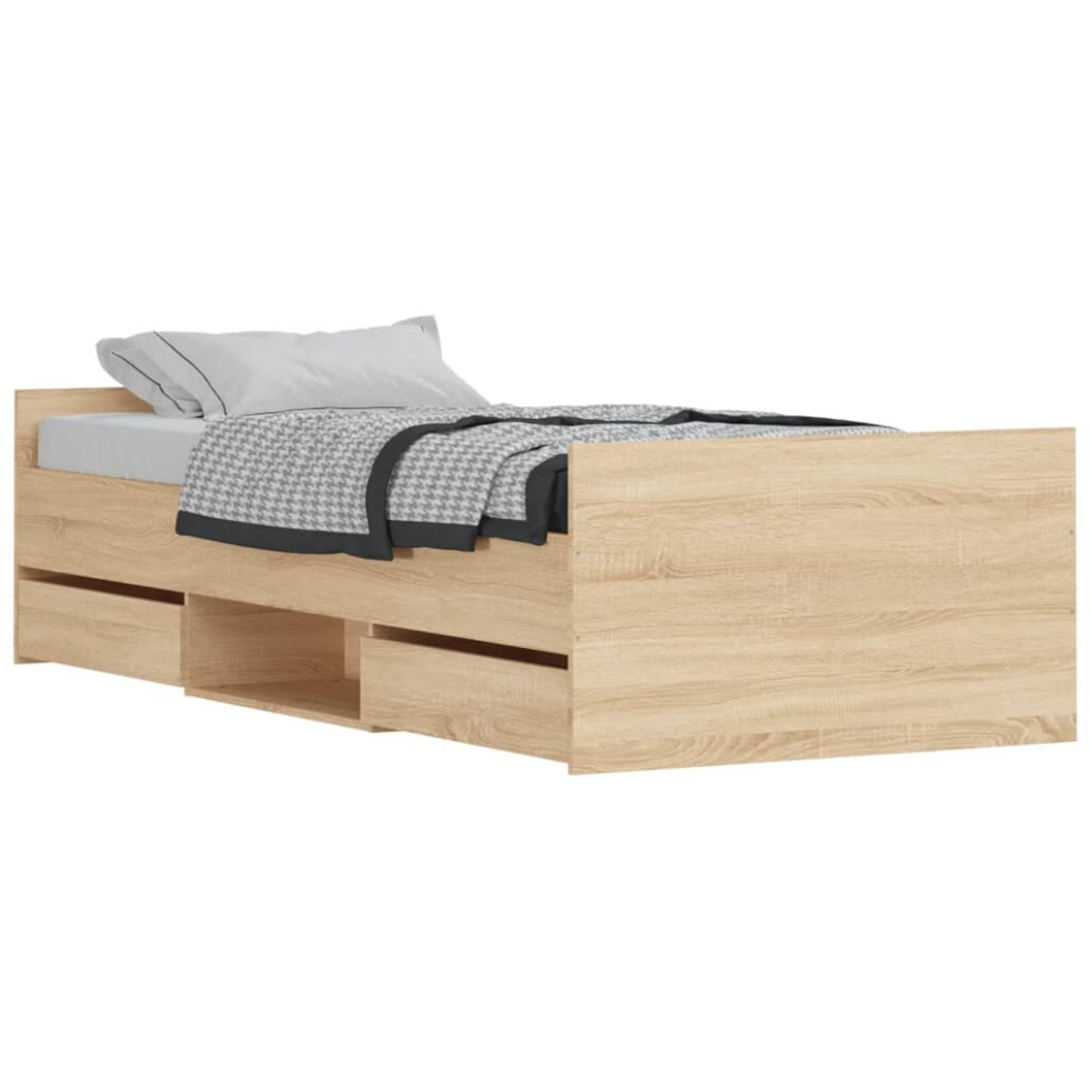 Vidaxl (Sonoma Oak, 90 X 200 Cm) Bed Frame With Headboard And Footboard Mattress Foundation Concrete