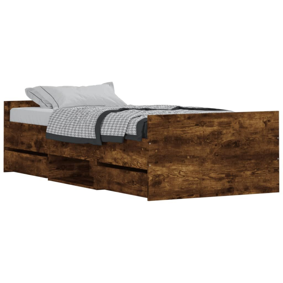 Vidaxl (Smoked Oak, 90 X 200 Cm) Bed Frame With Headboard And Footboard Mattress Foundation Concrete