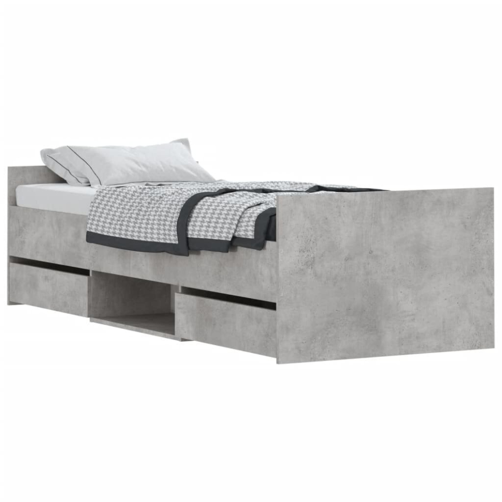 Vidaxl (Concrete Grey, 75 X 190 Cm) Bed Frame With Headboard And Footboard Mattress Foundation Concrete