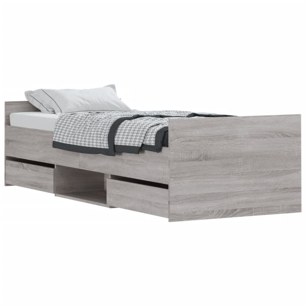 Vidaxl (Grey Sonoma, 75 X 190 Cm) Bed Frame With Headboard And Footboard Mattress Foundation Concrete
